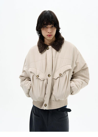 Fleece Collar Ruched Hem Jacket Korean Street Fashion Jacket By 77Flight Shop Online at OH Vault