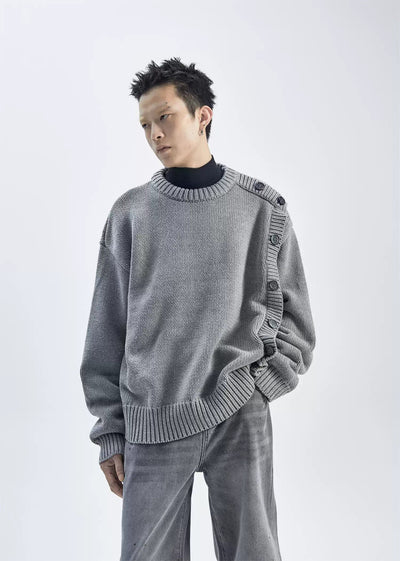 Side Buttons Round Neck Sweater Korean Street Fashion Sweater By Ash Dark Shop Online at OH Vault