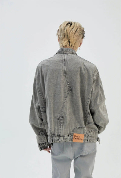 Heavy Inverted Style Denim Jacket Korean Street Fashion Jacket By Ash Dark Shop Online at OH Vault