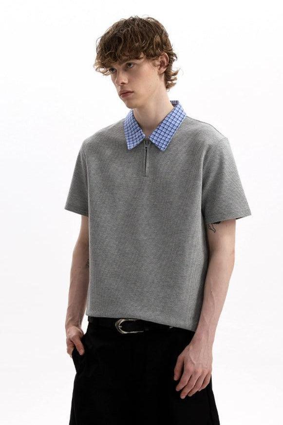 Plaid Collar Half-Zipped Polo Korean Street Fashion Polo By A PUEE Shop Online at OH Vault