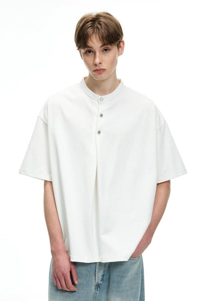 Boxy Cut Half-Buttoned T-Shirt Korean Street Fashion T-Shirt By MaxDstr Shop Online at OH Vault