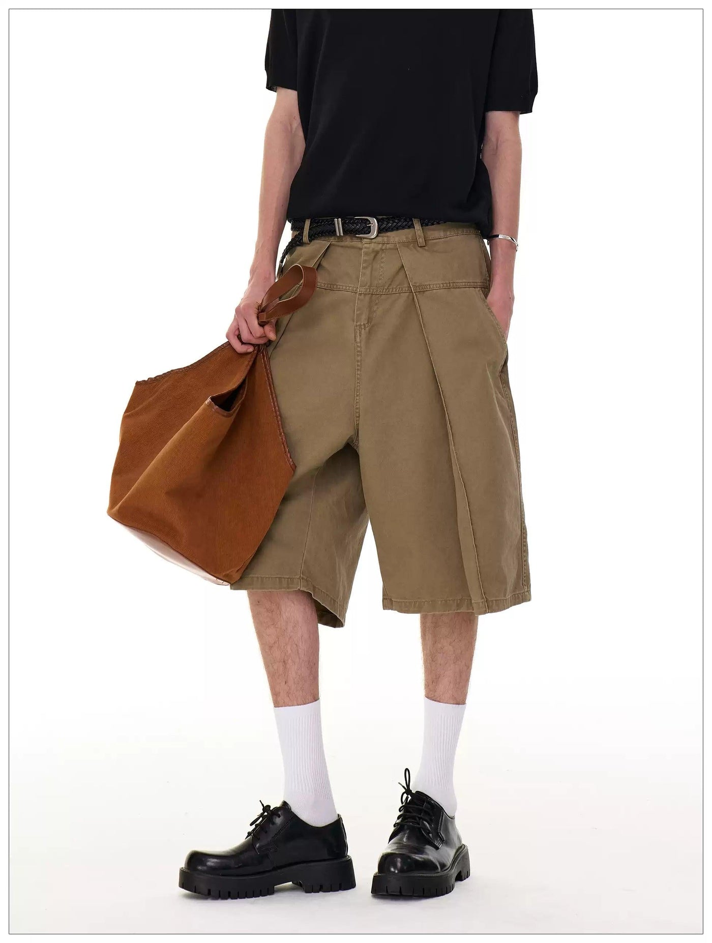 Solid Color Pleated Denim Shorts Korean Street Fashion Shorts By Mr Nearly Shop Online at OH Vault