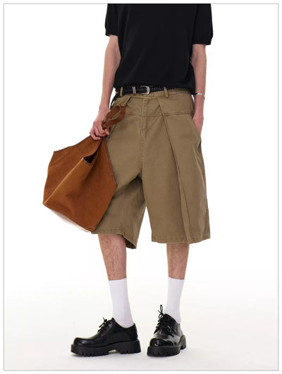 Solid Color Pleated Denim Shorts Korean Street Fashion Shorts By Mr Nearly Shop Online at OH Vault