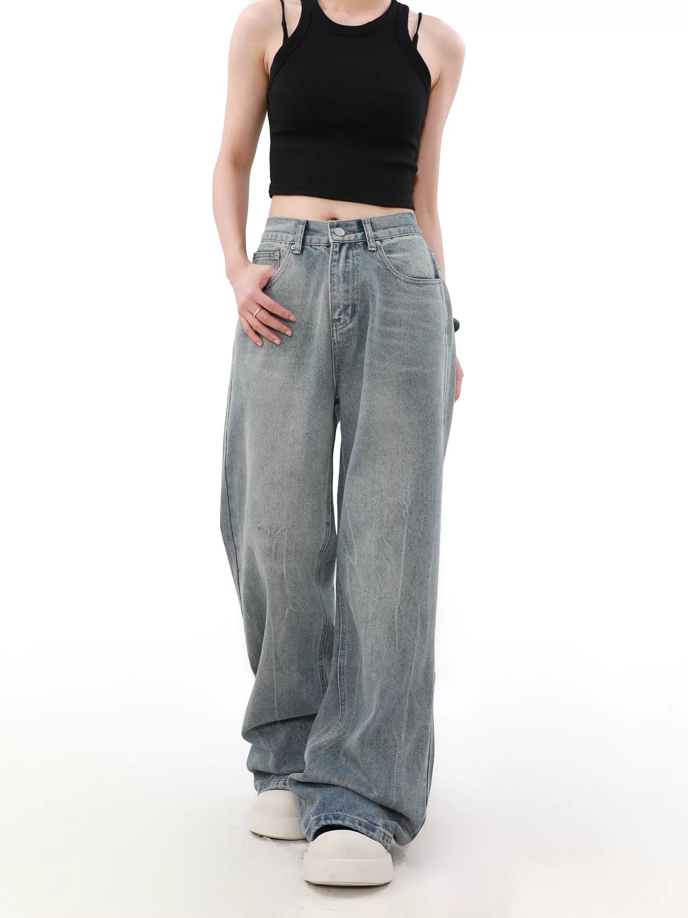 Subtle Lines Washed Jeans Korean Street Fashion Jeans By Mr Nearly Shop Online at OH Vault