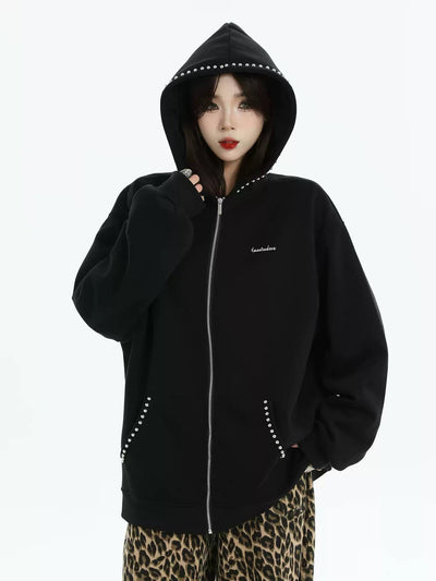 Pearled Lines Side Pockets Hoodie Korean Street Fashion Hoodie By INS Korea Shop Online at OH Vault