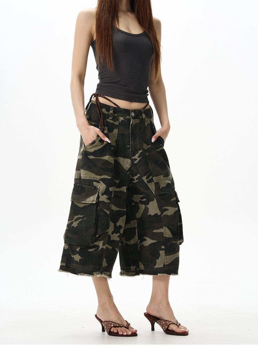 Raw End Camouflage Denim Shorts Korean Street Fashion Shorts By 77Flight Shop Online at OH Vault