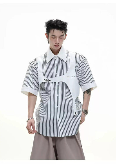 Layered Collar Striped Shirt Korean Street Fashion Shirt By Argue Culture Shop Online at OH Vault