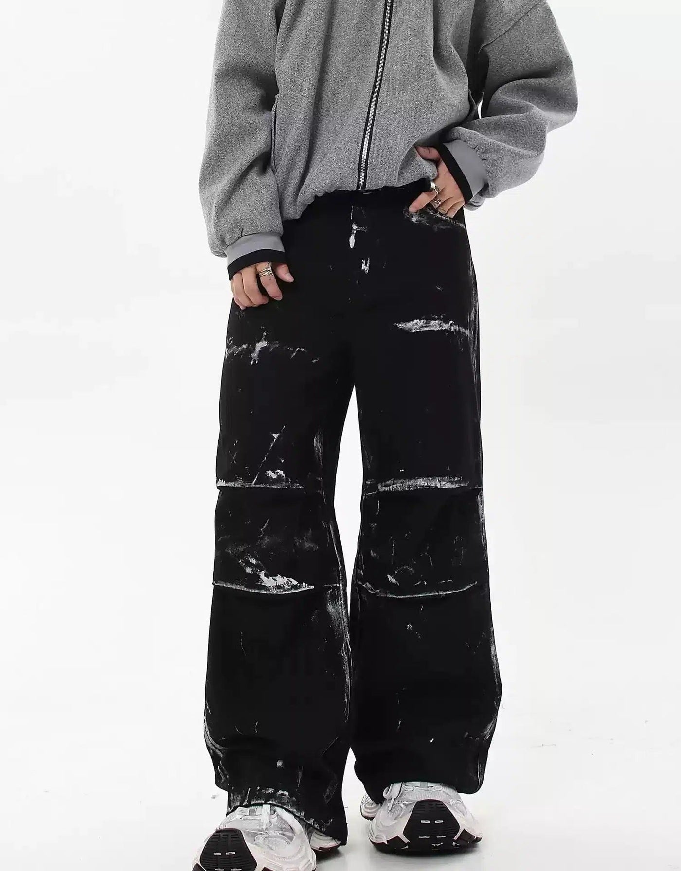 Distressed Ink Pleated Jeans Korean Street Fashion Jeans By Blacklists Shop Online at OH Vault