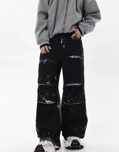 Distressed Ink Pleated Jeans Korean Street Fashion Jeans By Blacklists Shop Online at OH Vault