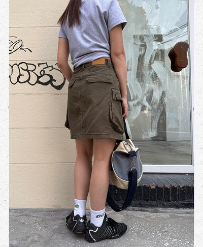 Multi-Pocket Cargo Denim Skirt Korean Street Fashion Skirt By Made Extreme Shop Online at OH Vault