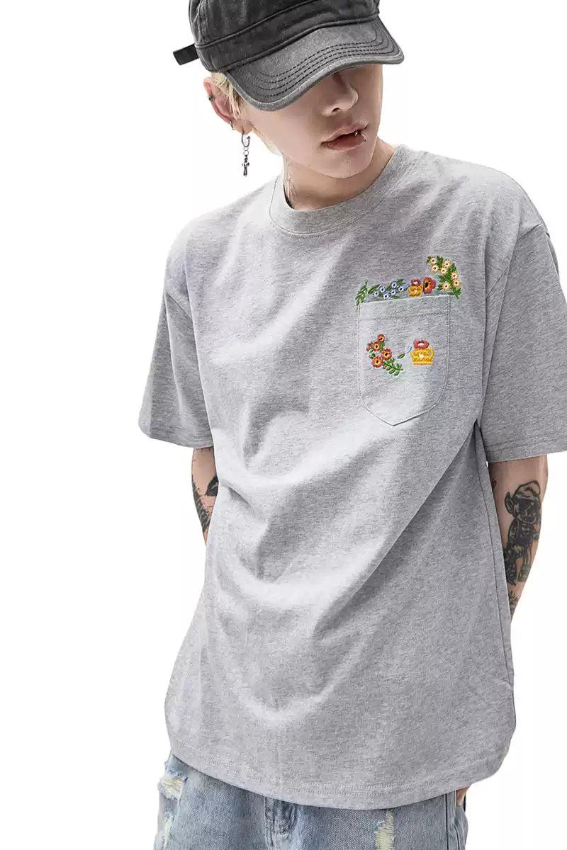 Embroidered Round Neck T-Shirt Korean Street Fashion T-Shirt By Ash Dark Shop Online at OH Vault