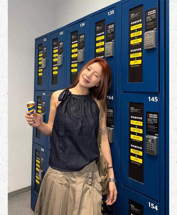 Knot Solid Sleeveless Blouse Korean Street Fashion Blouse By Made Extreme Shop Online at OH Vault