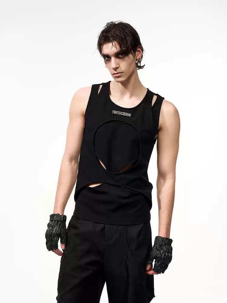 Metallic Logo Cut-Out Tank Top Korean Street Fashion Tank Top By Slim Black Shop Online at OH Vault