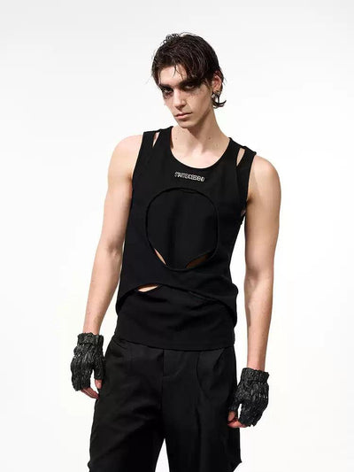 Metallic Logo Cut-Out Tank Top Korean Street Fashion Tank Top By Slim Black Shop Online at OH Vault