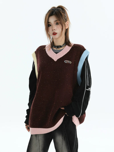 Contrast Dots Knit V-Neck Vest Korean Street Fashion Vest By INS Korea Shop Online at OH Vault