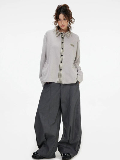 Plaid Spliced Waffle Knit Shirt Korean Street Fashion Shirt By INS Korea Shop Online at OH Vault