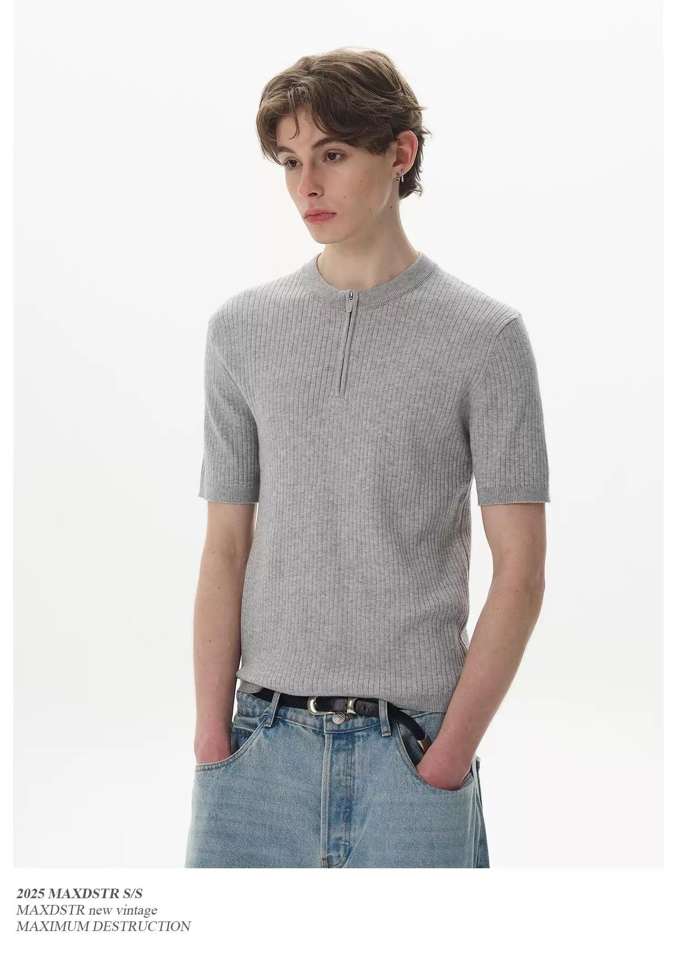 Slim Fit Textured Knit T-Shirt Korean Street Fashion T-Shirt By MaxDstr Shop Online at OH Vault