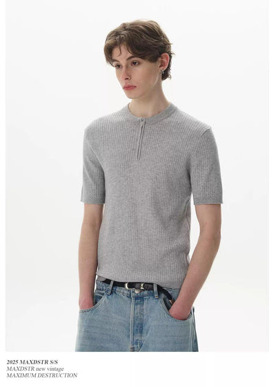 Slim Fit Textured Knit T-Shirt Korean Street Fashion T-Shirt By MaxDstr Shop Online at OH Vault