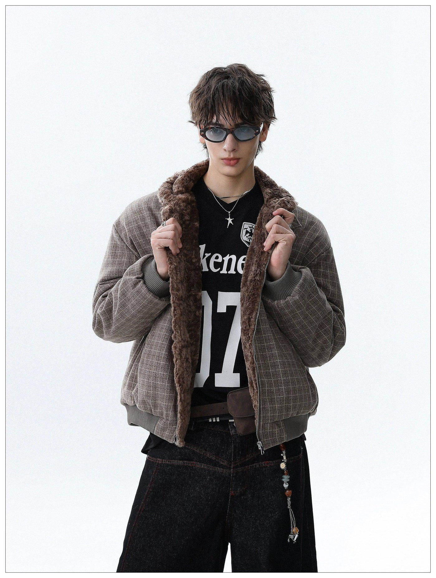 Faux Fur Lining Checkered Jacket Korean Street Fashion Jacket By Mr Nearly Shop Online at OH Vault