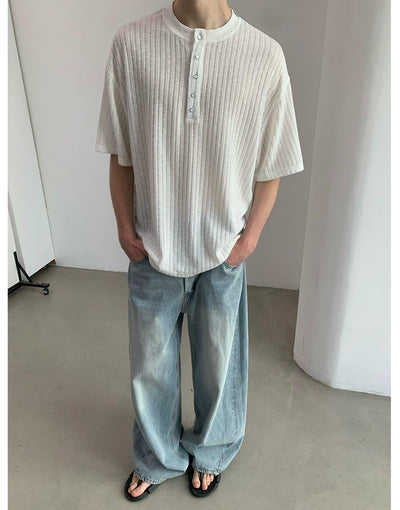 Neat Textured Henley Collar T-Shirt Korean Street Fashion T-Shirt By MaxDstr Shop Online at OH Vault