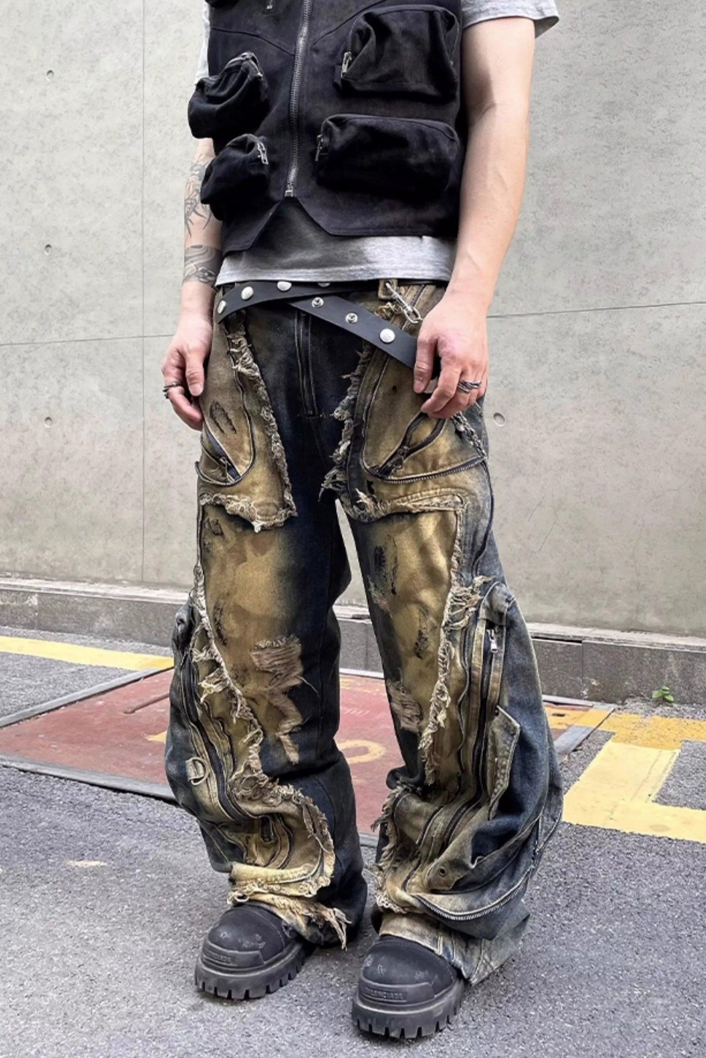 Faded & Distressed Loose Jeans Korean Street Fashion Jeans By Dark Fog Shop Online at OH Vault