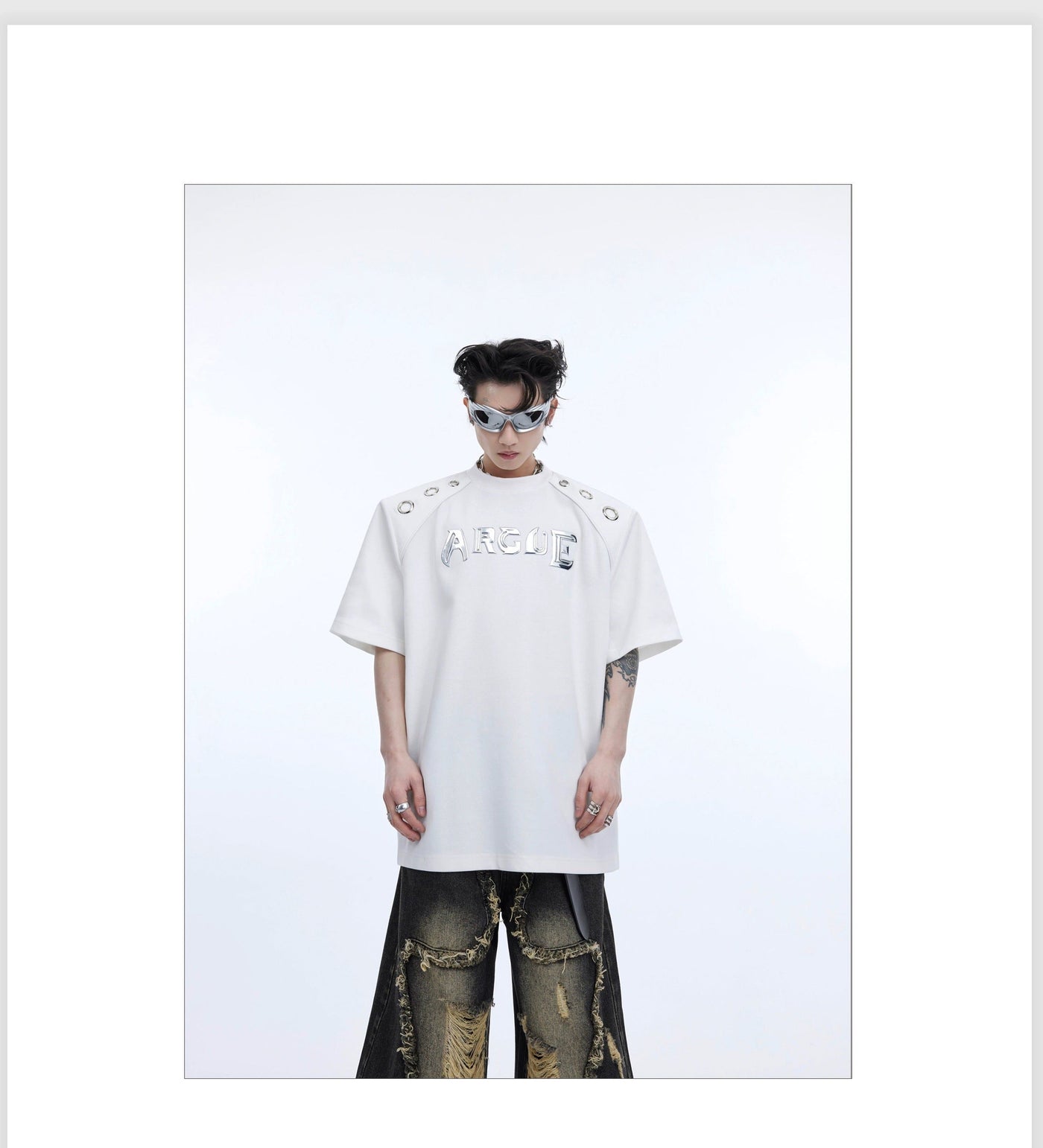 Metallic Rings and Logo T-Shirt Korean Street Fashion T-Shirt By Argue Culture Shop Online at OH Vault