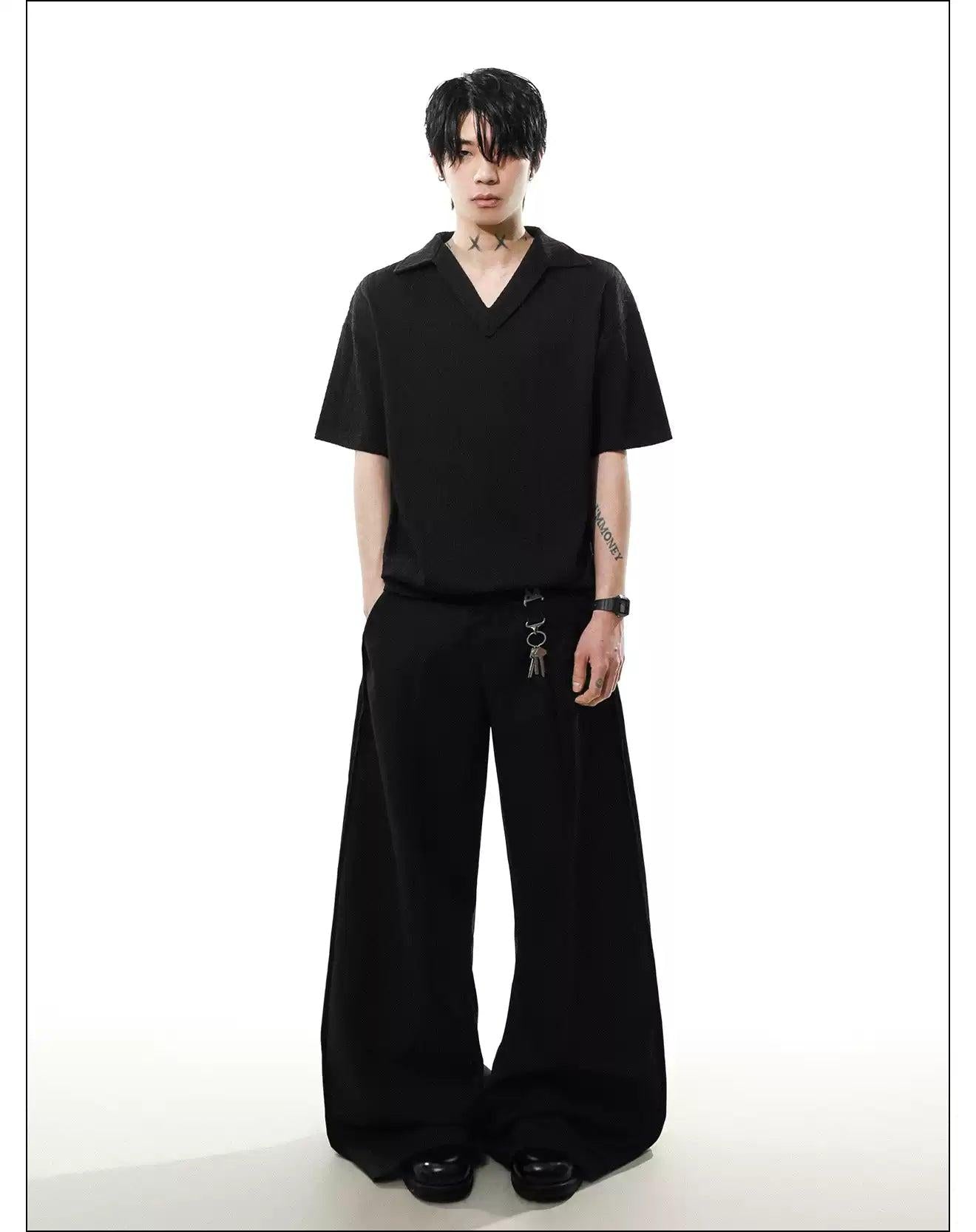 Textured V-Neck Polo Korean Street Fashion Polo By Mr Nearly Shop Online at OH Vault