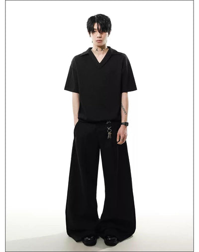 Textured V-Neck Polo Korean Street Fashion Polo By Mr Nearly Shop Online at OH Vault