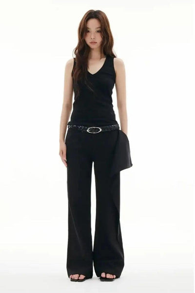 Sleek Fabric Detail Straight Pants Korean Street Fashion Pants By Funky Fun Shop Online at OH Vault