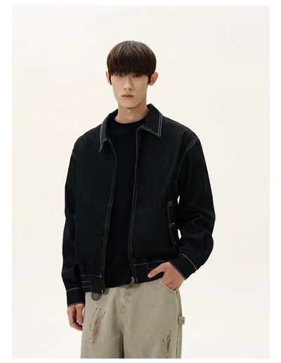 Stitched Clean Fit Short Denim Jacket Korean Street Fashion Jacket By A PUEE Shop Online at OH Vault