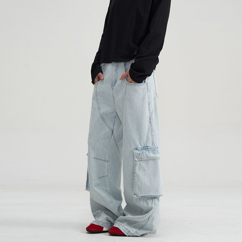 Loose Side Pockets Cargo Jeans Korean Street Fashion Jeans By A PUEE Shop Online at OH Vault