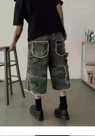Raw Edge Camo Cargo Shorts Korean Street Fashion Shorts By In Knots Shop Online at OH Vault