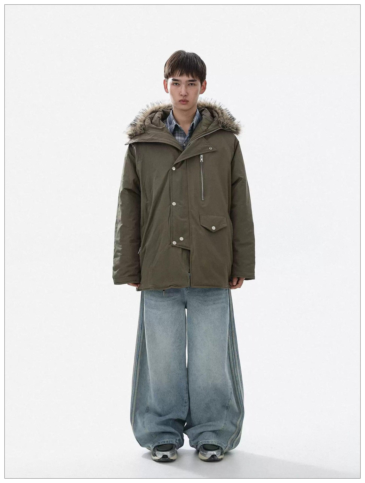 Furry Hooded Utility Jacket Korean Street Fashion Jacket By Mr Nearly Shop Online at OH Vault