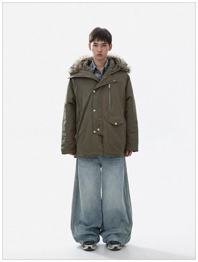 Furry Hooded Utility Jacket Korean Street Fashion Jacket By Mr Nearly Shop Online at OH Vault