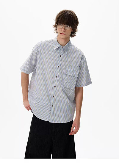 Front Flap Pocket Striped Shirt Korean Street Fashion Shirt By 77Flight Shop Online at OH Vault