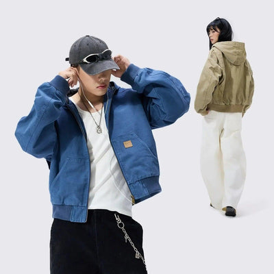Retro Washed Hooded Twill Jacket Korean Street Fashion Jacket By Remedy Shop Online at OH Vault