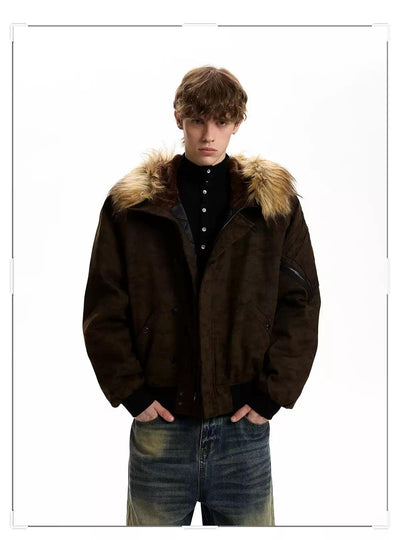 Fur-Trim Hood Camo Bomber Jacket Korean Street Fashion Jacket By A PUEE Shop Online at OH Vault