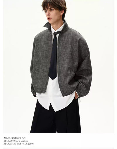 Bamboo Textured Harrington Jacket Korean Street Fashion Jacket By MaxDstr Shop Online at OH Vault