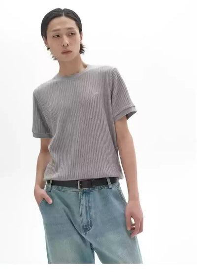Plain Ribbed Knit T-Shirt Korean Street Fashion T-Shirt By Pioneer of Heroism Shop Online at OH Vault