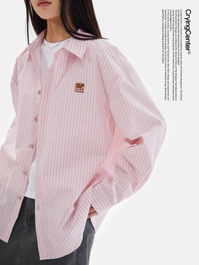 Thin Stripes Stitched Logo Shirt Korean Street Fashion Shirt By Crying Center Shop Online at OH Vault