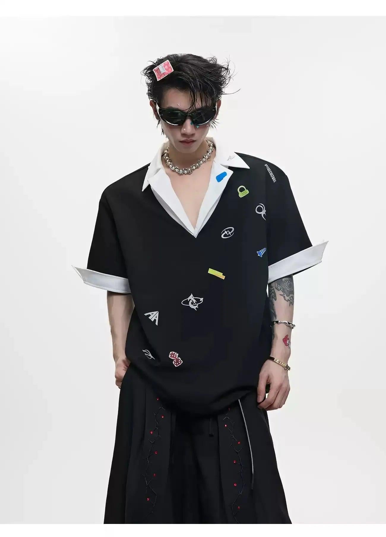 Spliced Logo Print T-Shirt Korean Street Fashion Shirt By Argue Culture Shop Online at OH Vault