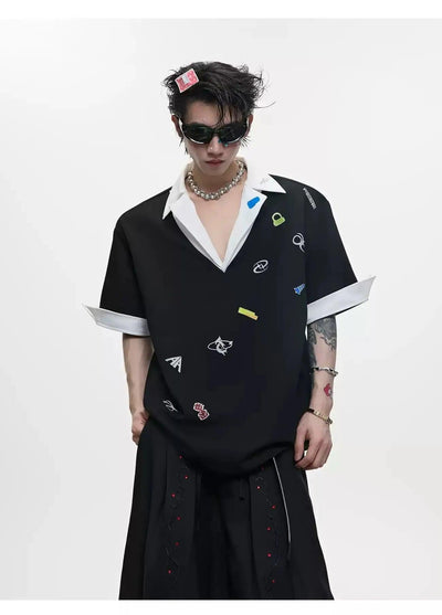 Spliced Logo Print T-Shirt Korean Street Fashion Shirt By Argue Culture Shop Online at OH Vault