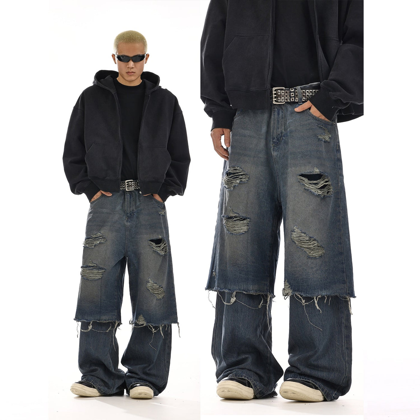 Layered Ripped Jeans Korean Street Fashion Jeans By MEBXX Shop Online at OH Vault