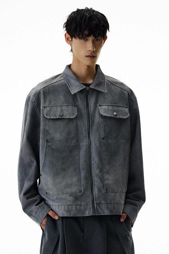 Distressed Tie-Dyed Boxy Jacket Korean Street Fashion Jacket By A PUEE Shop Online at OH Vault