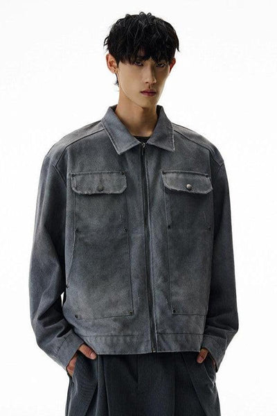Distressed Tie-Dyed Boxy Jacket Korean Street Fashion Jacket By A PUEE Shop Online at OH Vault
