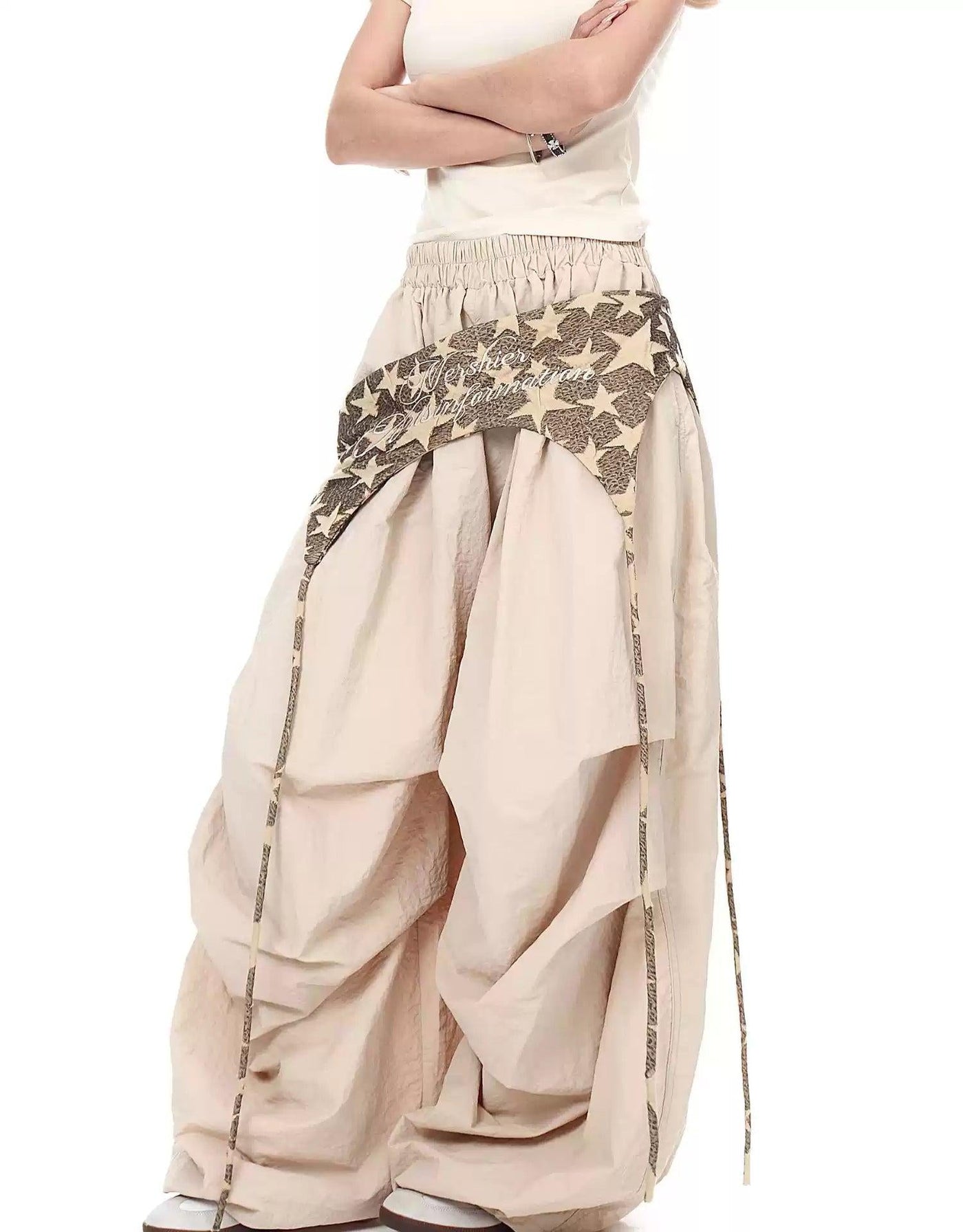 Star Pattern Layered Pleated Track Pants Korean Street Fashion Pants By Blacklists Shop Online at OH Vault