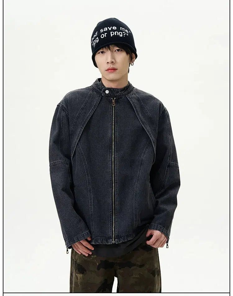 Heavy Wash Zipped Denim Jacket Korean Street Fashion Jacket By 77Flight Shop Online at OH Vault