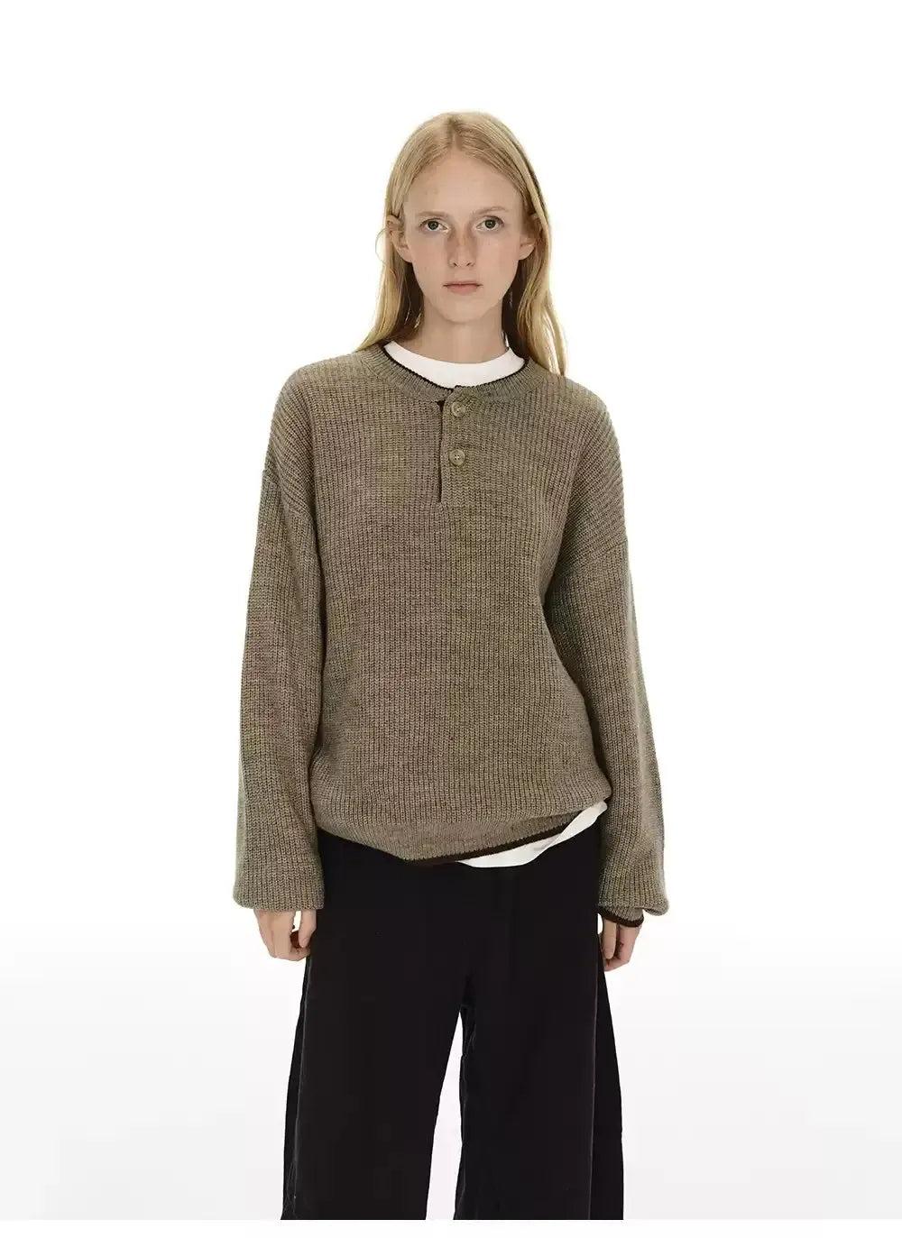 Sleek Plain Henley Collar Sweater Korean Street Fashion Sweater By Country Moment Shop Online at OH Vault