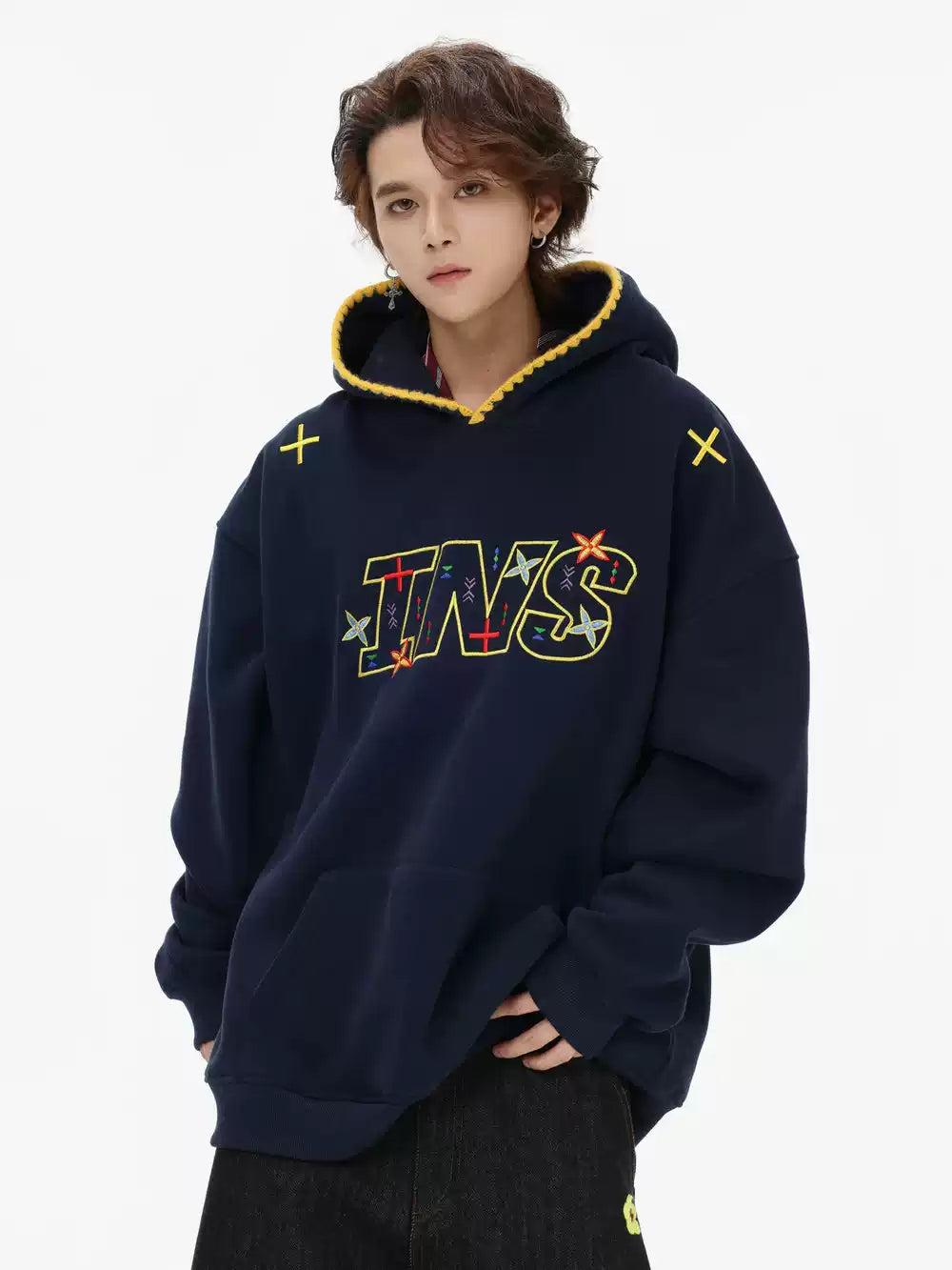 Stitched Outlined Logo Hoodie Korean Street Fashion Hoodie By INS Korea Shop Online at OH Vault