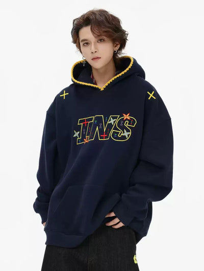Stitched Outlined Logo Hoodie Korean Street Fashion Hoodie By INS Korea Shop Online at OH Vault